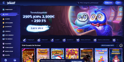 Spinight websted forhåndsvisning